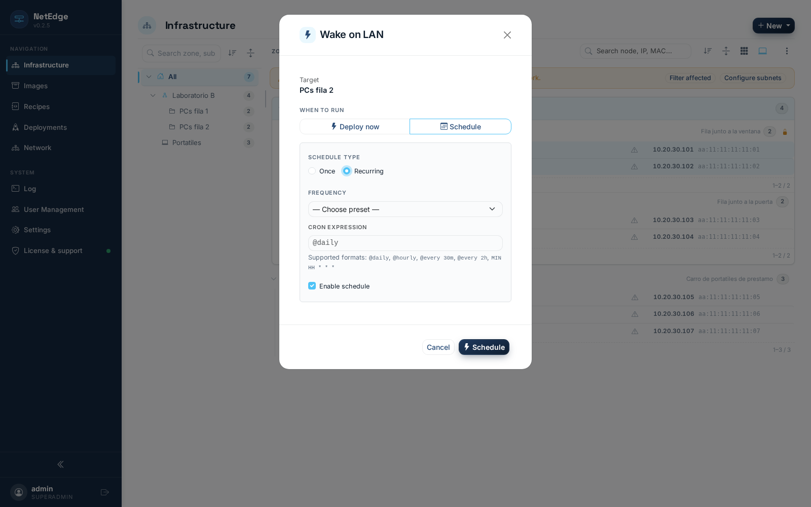 Modal de Wake-on-LAN