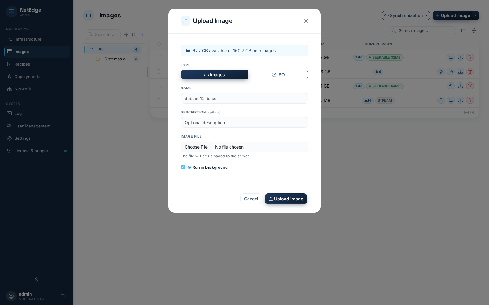 Upload modal