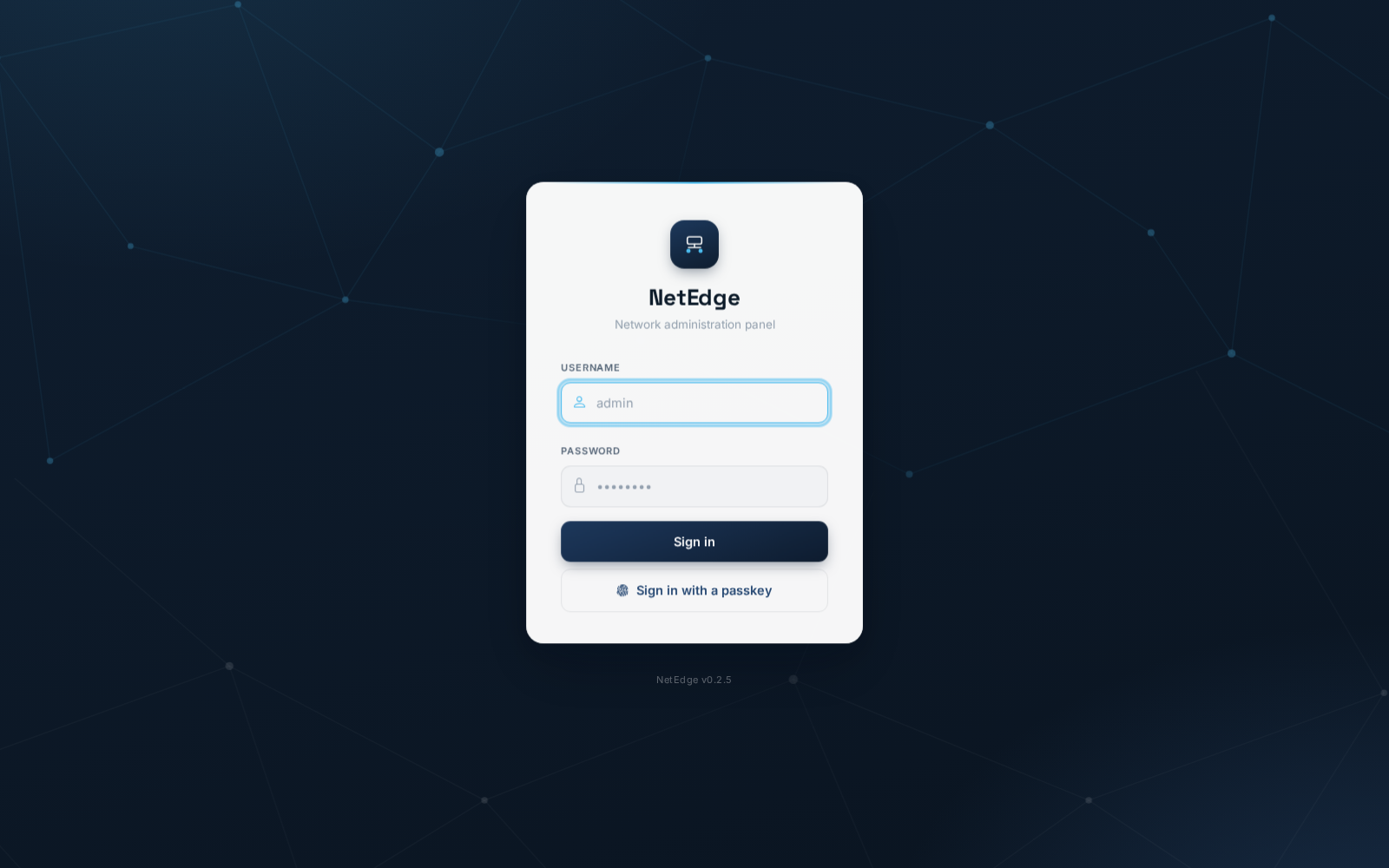 Login screen