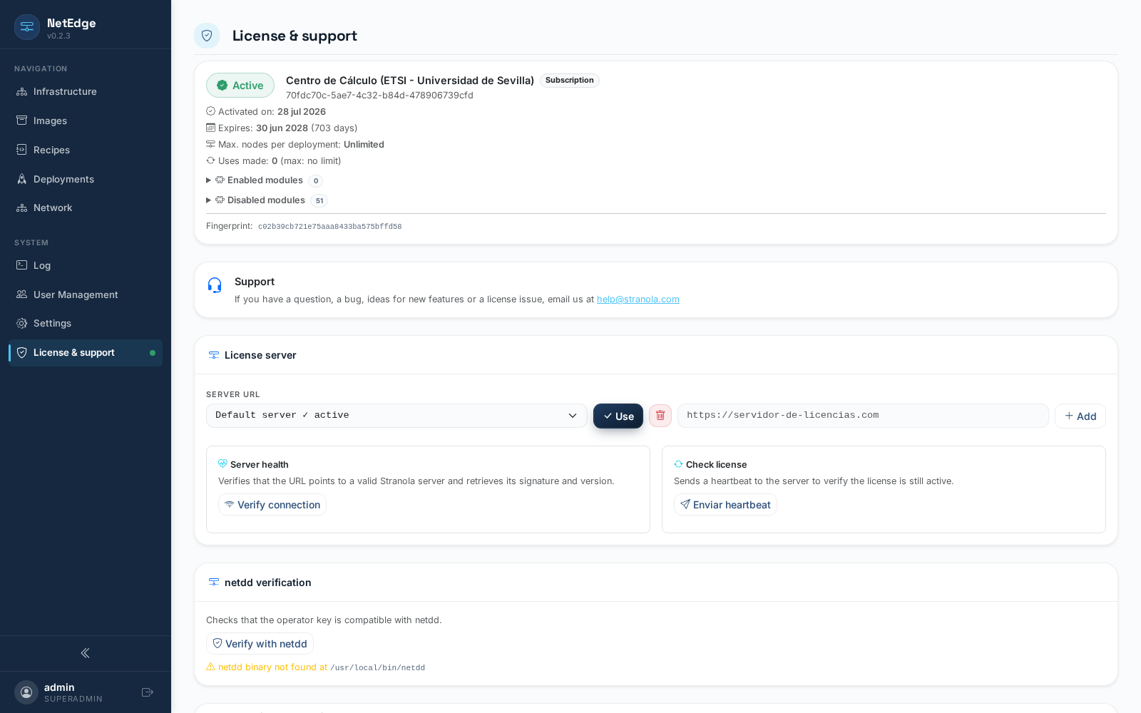 Overview of the License Page