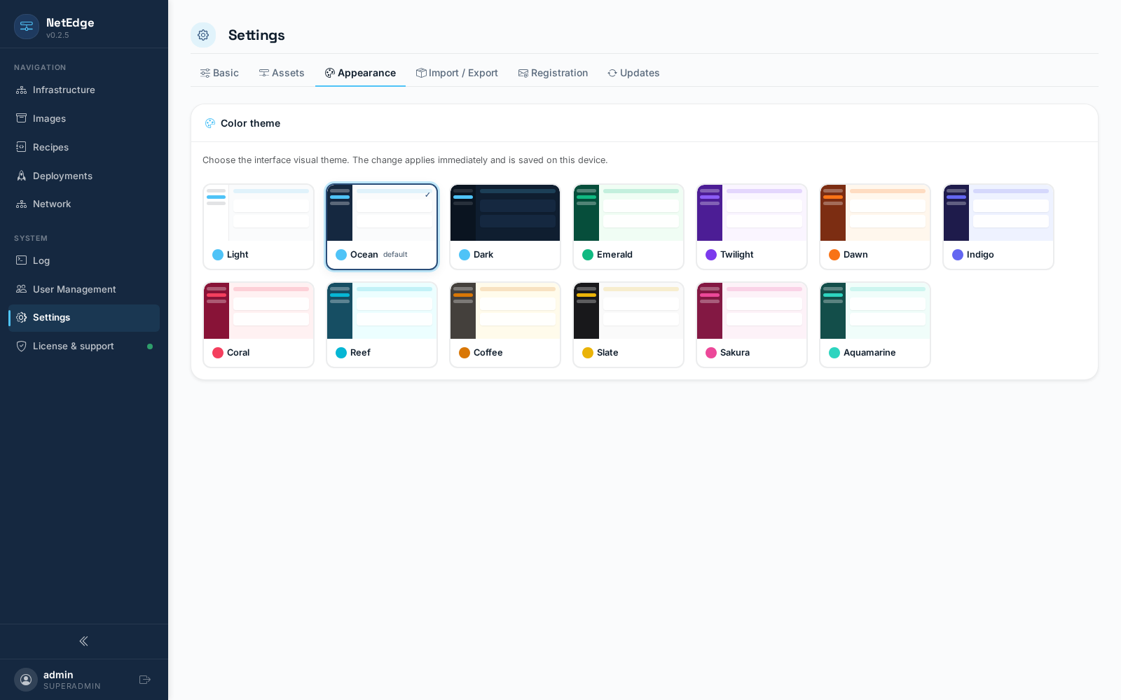 Settings — Appearance tab